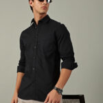 SHANCLO Men's Luxury Bird Eye Dobby 100% Cotton Casual & Formal Shirt Black | Premium Collection