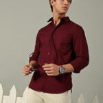 SHANCLO Men's Luxury Bird Eye Dobby 100% Cotton Casual & Formal Shirt Maroon| Premium Collection