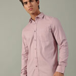 SHANCLO Men's Luxury Bird Eye Dobby 100% Cotton Casual & Formal Shirt Peach| Premium Collection